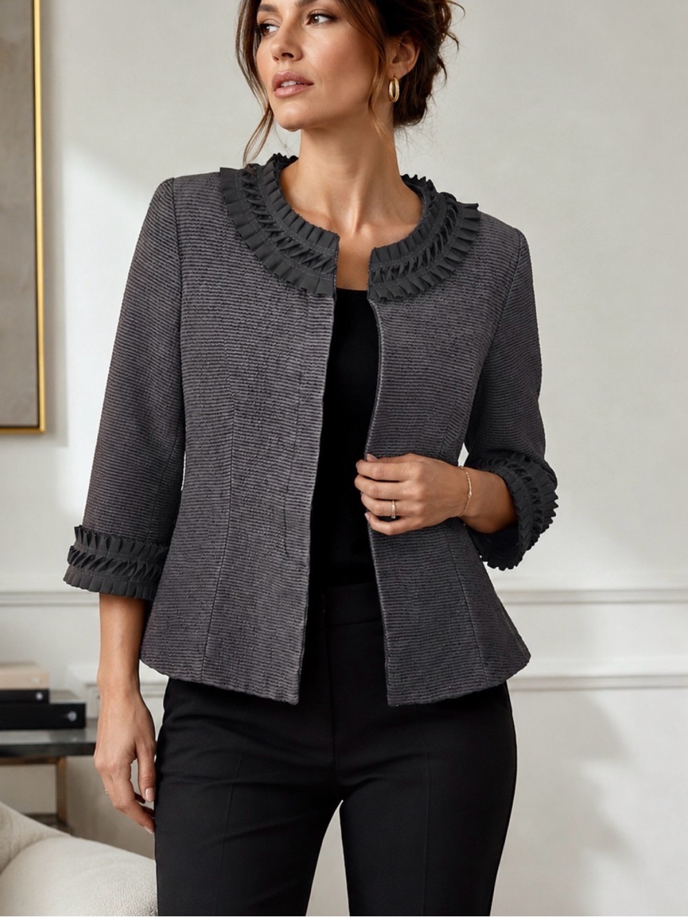 Armani Collezioni Italy Textured Peplum Jacket Blazer Size 12 old money luxury
